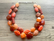 Load image into Gallery viewer, Pumpkin Patch Statement Necklace, chunky bib beaded jewelry, Halloween jewelry fall rust orange necklace, beaded acrylic jewelry