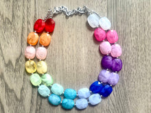 Load image into Gallery viewer, Bright Rainbow Beaded Necklace, Colorful Jewelry, Chunky statement necklace, big beaded necklace, rainbow jewelry, rainbow baby necklace