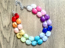 Load image into Gallery viewer, Bright Rainbow Beaded Necklace, Colorful Jewelry, Chunky statement necklace, big beaded necklace, rainbow jewelry, rainbow baby necklace