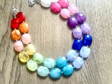 Load image into Gallery viewer, Bright Rainbow Beaded Necklace, Colorful Jewelry, Chunky statement necklace, big beaded necklace, rainbow jewelry, rainbow baby necklace