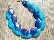 Load image into Gallery viewer, Big Bead light Blue & Royal Necklace, Double Strand Statement Jewelry, pool carribbean Chunky bib bridesmaid or everyday bubble jewelry