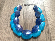 Load image into Gallery viewer, Big Bead light Blue & Royal Necklace, Double Strand Statement Jewelry, pool carribbean Chunky bib bridesmaid or everyday bubble jewelry