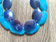 Load image into Gallery viewer, Big Bead light Blue & Royal Necklace, Double Strand Statement Jewelry, pool carribbean Chunky bib bridesmaid or everyday bubble jewelry
