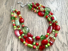 Load image into Gallery viewer, Christmas Jewelry Set, Red, Green, and BLING! Holiday Necklace Earrings Bracelet Jewelry, Red Green Jewelry, Beaded Christmas Gift Present