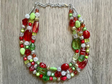 Load image into Gallery viewer, Metallic Christmas Necklace, Red, Green, and BLING! Holiday Jewelry, Christmas Jewelry, Red Green Jewelry, Beaded Christmas Gift Present