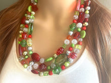 Load image into Gallery viewer, Metallic Christmas Necklace, Red, Green, and BLING! Holiday Jewelry, Christmas Jewelry, Red Green Jewelry, Beaded Christmas Gift Present