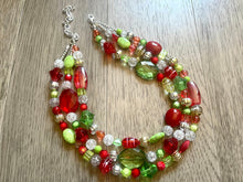 Load image into Gallery viewer, Metallic Christmas Necklace, Red, Green, and BLING! Holiday Jewelry, Christmas Jewelry, Red Green Jewelry, Beaded Christmas Gift Present