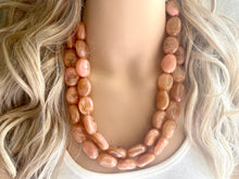 Load image into Gallery viewer, Pink & Champagne Chunky Statement Necklace, Big beaded jewelry, light brown statement, chunky champagne jewelry, beaded jewelry, big beaded