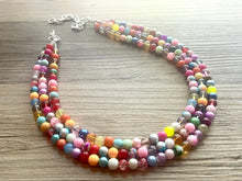 Load image into Gallery viewer, Rainbow Glass Beaded Necklace, Colorful Jewelry, Chunky statement necklace, big beaded necklace, rainbow jewelry, rainbow baby