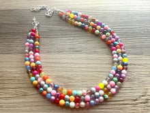 Load image into Gallery viewer, Rainbow Glass Beaded Necklace, Colorful Jewelry, Chunky statement necklace, big beaded necklace, rainbow jewelry, rainbow baby