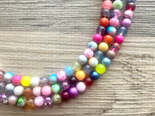 Load image into Gallery viewer, Rainbow Glass Beaded Necklace, Colorful Jewelry, Chunky statement necklace, big beaded necklace, rainbow jewelry, rainbow baby