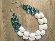 Load image into Gallery viewer, Nautical Chunky Statement Necklace, Big beaded jewelry, Double Strand Statement Necklace, navy blue white, navy necklace, white