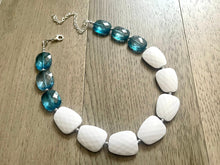 Load image into Gallery viewer, Nautical Chunky Statement Necklace, Big beaded jewelry, Single Strand Statement Necklace, navy blue white, navy necklace, white