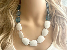 Load image into Gallery viewer, Nautical Chunky Statement Necklace, Big beaded jewelry, Single Strand Statement Necklace, navy blue white, navy necklace, white