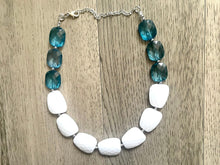 Load image into Gallery viewer, Nautical Chunky Statement Necklace, Big beaded jewelry, Single Strand Statement Necklace, navy blue white, navy necklace, white