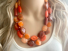 Load image into Gallery viewer, Pumpkin Patch Statement Necklace, chunky bib beaded jewelry, Halloween jewelry fall rust orange necklace, beaded acrylic jewelry