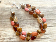 Load image into Gallery viewer, Fall Coffee chunky necklace, brown beaded jewelry, resin beaded Mocha necklace, brown beaded necklace, cinnamon necklace tan champagne