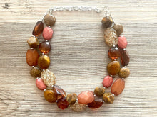 Load image into Gallery viewer, Fall Coffee chunky necklace, brown beaded jewelry, resin beaded Mocha necklace, brown beaded necklace, cinnamon necklace tan champagne