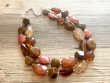 Load image into Gallery viewer, Fall Coffee chunky necklace, brown beaded jewelry, resin beaded Mocha necklace, brown beaded necklace, cinnamon necklace tan champagne