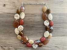 Load image into Gallery viewer, Caramel Macchiato chunky necklace, brown beaded jewelry, resin beaded necklace brown beaded necklace, cinnamon necklace tan champagne