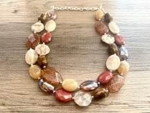 Load image into Gallery viewer, Caramel Macchiato chunky necklace, brown beaded jewelry, resin beaded necklace brown beaded necklace, cinnamon necklace tan champagne