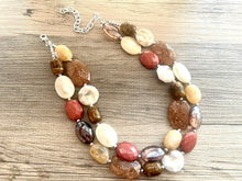 Load image into Gallery viewer, Caramel Macchiato chunky necklace, brown beaded jewelry, resin beaded necklace brown beaded necklace, cinnamon necklace tan champagne