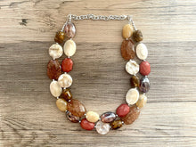 Load image into Gallery viewer, Caramel Macchiato chunky necklace, brown beaded jewelry, resin beaded necklace brown beaded necklace, cinnamon necklace tan champagne