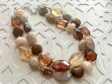 Load image into Gallery viewer, Caramel Mocha chunky necklace, brown beaded jewelry, resin beaded necklace brown beaded necklace, cinnamon necklace tan champagne