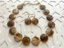 Load image into Gallery viewer, Neutral Statement Necklace, chunky beaded jewelry, chunky brown & cream coffee necklace, color block beaded necklace, beaded jewelry tan