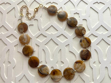 Load image into Gallery viewer, Neutral Statement Necklace, chunky beaded jewelry, chunky brown & cream coffee necklace, color block beaded necklace, beaded jewelry tan