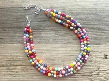 Load image into Gallery viewer, Rainbow Glass Beaded Necklace, Colorful Jewelry, Chunky statement necklace, big beaded necklace, rainbow jewelry, rainbow baby