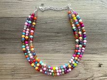 Load image into Gallery viewer, Rainbow Glass Beaded Necklace, Colorful Jewelry, Chunky statement necklace, big beaded necklace, rainbow jewelry, rainbow baby