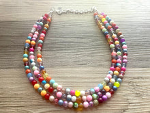 Load image into Gallery viewer, Rainbow Glass Beaded Necklace, Colorful Jewelry, Chunky statement necklace, big beaded necklace, rainbow jewelry, rainbow baby