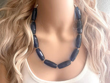 Load image into Gallery viewer, Navy Blue Beaded Necklace, blue Jewelry, Chunky statement necklace, navy jewelry set, blue statement necklace, dark blue earrings