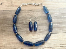 Load image into Gallery viewer, Navy Blue Beaded Necklace, blue Jewelry, Chunky statement necklace, navy jewelry set, blue statement necklace, dark blue earrings