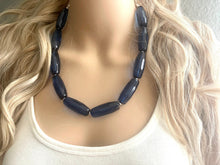 Load image into Gallery viewer, Navy Blue Beaded Necklace, blue Jewelry, Chunky statement necklace, navy jewelry set, blue statement necklace, dark blue earrings