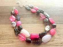 Load image into Gallery viewer, Pink Black White chunky necklace, hot pink beaded jewelry, resin beaded White necklace, pink beaded necklace, black and white necklace