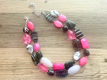 Load image into Gallery viewer, Pink Black White chunky necklace, hot pink beaded jewelry, resin beaded White necklace, pink beaded necklace, black and white necklace