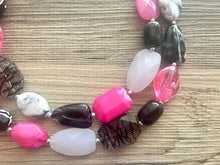 Load image into Gallery viewer, Pink Black White chunky necklace, hot pink beaded jewelry, resin beaded White necklace, pink beaded necklace, black and white necklace