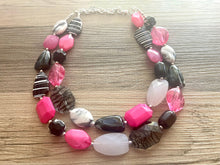 Load image into Gallery viewer, Pink Black White chunky necklace, hot pink beaded jewelry, resin beaded White necklace, pink beaded necklace, black and white necklace