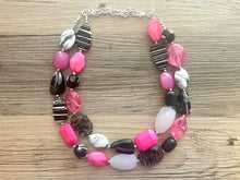 Load image into Gallery viewer, Pink Black White chunky necklace, hot pink beaded jewelry, resin beaded White necklace, pink beaded necklace, black and white necklace
