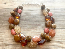 Load image into Gallery viewer, Fall Coffee chunky necklace, brown beaded jewelry, resin beaded Mocha necklace, brown beaded necklace, cinnamon necklace tan champagne