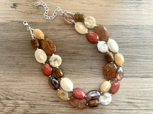 Load image into Gallery viewer, Caramel Macchiato chunky necklace, brown beaded jewelry, resin beaded necklace brown beaded necklace, cinnamon necklace tan champagne