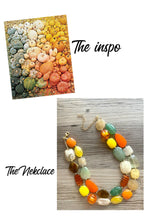 Load image into Gallery viewer, Fall Pumpkins chunky necklace, brown beaded jewelry, resin beaded orange necklace, fall necklace, Halloween necklace tan champagne yellow