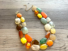 Load image into Gallery viewer, Fall Pumpkins chunky necklace, brown beaded jewelry, resin beaded orange necklace, fall necklace, Halloween necklace tan champagne yellow