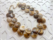 Load image into Gallery viewer, Neutral Statement Necklace, chunky beaded jewelry, chunky brown & cream coffee necklace, color block beaded necklace, beaded jewelry tan