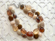 Load image into Gallery viewer, Caramel Mocha chunky necklace, brown beaded jewelry, resin beaded necklace brown beaded necklace, cinnamon necklace tan champagne