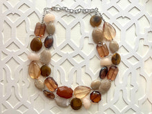 Load image into Gallery viewer, Caramel Mocha chunky necklace, brown beaded jewelry, resin beaded necklace brown beaded necklace, cinnamon necklace tan champagne
