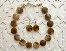 Load image into Gallery viewer, Neutral Statement Necklace, chunky beaded jewelry, chunky brown & cream coffee necklace, color block beaded necklace, beaded jewelry tan