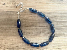 Load image into Gallery viewer, Navy Blue Beaded Necklace, blue Jewelry, Chunky statement necklace, navy jewelry set, blue statement necklace, dark blue earrings